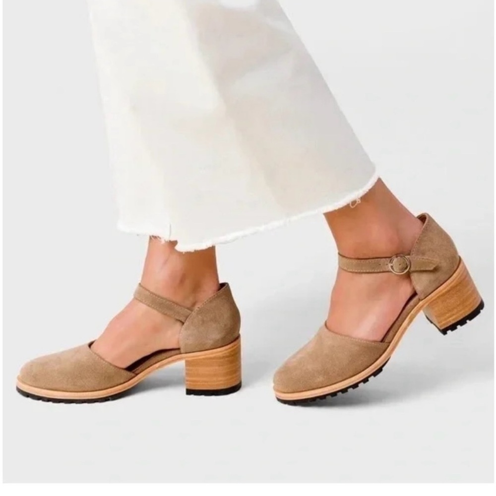 Patina by Portland Leather Suede Mary Jane Block Heel Shoes Taupe Size 10 - Picture 12 of 12